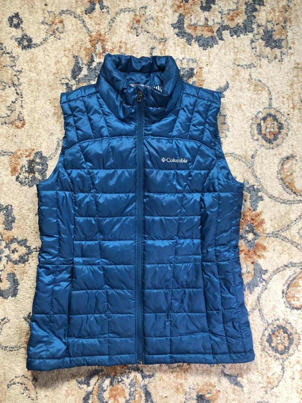 Columbia Vest Womens Large Blue Thermal Coil Quilted Puffer Zip Warm Outdoor
